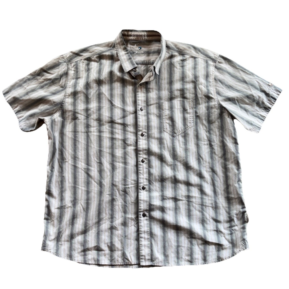 Kuhl Mens Shirt Short Sleeve 2XL Stripes Blue Button Hiking Outdoor